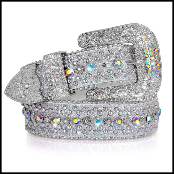 Rhinestone Studded Western Belt Luxury Faux Leather Sparkling Festival Wear main image 7
